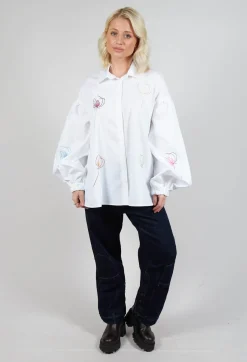 Be Your Essence Shirts & Blouses^Embroidered Shirt with Elasticated Cuffs in Wite