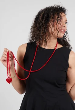 Pluslavie Necklaces^Extra Long Across Heart Necklace in Red