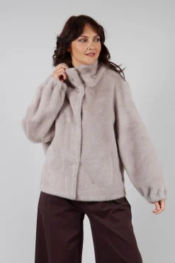Artico Jackets^Faux Fur Jacket with High Neck in Grey