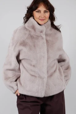 Artico Jackets^Faux Fur Jacket with High Neck in Grey