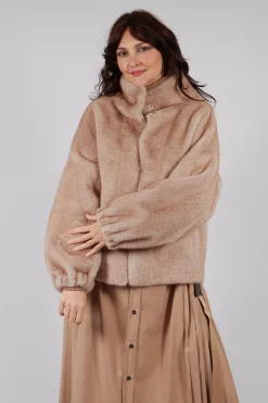 Artico Jackets^Faux Fur Jacket with High Neck in Beige