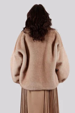 Artico Jackets^Faux Fur Jacket with High Neck in Beige