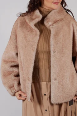 Artico Jackets^Faux Fur Jacket with High Neck in Beige