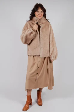 Artico Jackets^Faux Fur Jacket with High Neck in Beige