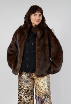 Artico Jackets^Faux Fur Jacket with High Neck in Brown