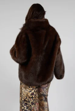 Artico Jackets^Faux Fur Jacket with High Neck in Brown