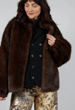 Artico Jackets^Faux Fur Jacket with High Neck in Brown