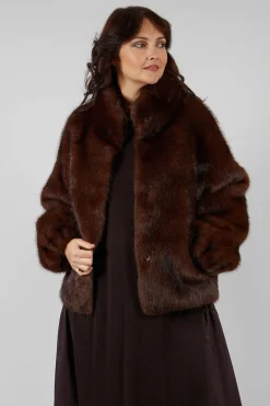 Artico Jackets^Faux Fur Jacket with High Neck in Brown