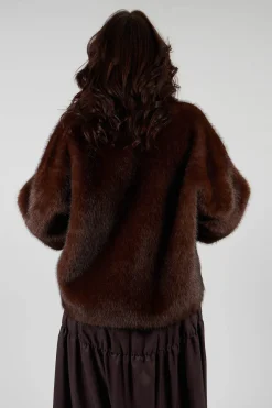 Artico Jackets^Faux Fur Jacket with High Neck in Brown