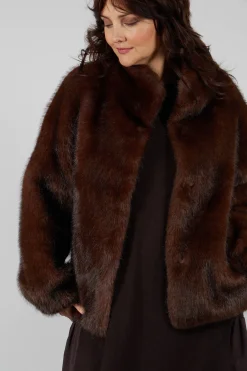 Artico Jackets^Faux Fur Jacket with High Neck in Brown