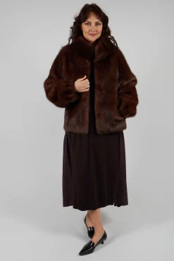 Artico Jackets^Faux Fur Jacket with High Neck in Brown