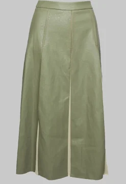 Beatrice B Skirts^Faux Leather Georgette Skirt in Green
