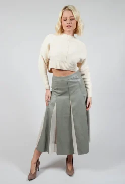 Beatrice B Skirts^Faux Leather Georgette Skirt in Green