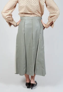 Beatrice B Skirts^Faux Leather Georgette Skirt in Green
