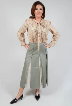 Beatrice B Skirts^Faux Leather Georgette Skirt in Green