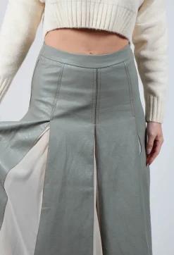 Beatrice B Skirts^Faux Leather Georgette Skirt in Green