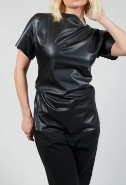 Nostra Santissima T-shirts^Faux Leather T-Shirt in Black