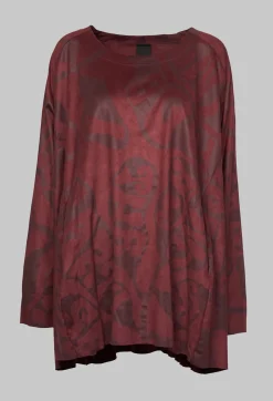 Rundholz Black Label T-shirts^Faux Suede Embossed Long Sleeve Top in Wine Print
