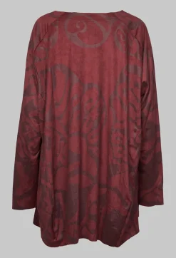 Rundholz Black Label T-shirts^Faux Suede Embossed Long Sleeve Top in Wine Print
