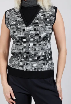 Sarah Pacini Jumpers^Faux Turtleneck V-Neck Sweater Vest in Off White