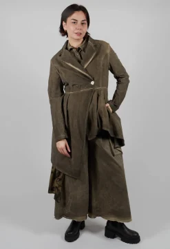 Sanctamuerte Dresses^Fine Cord Dress Coat in Velluto Cannete and Raso di Viscosa Green Tuscany