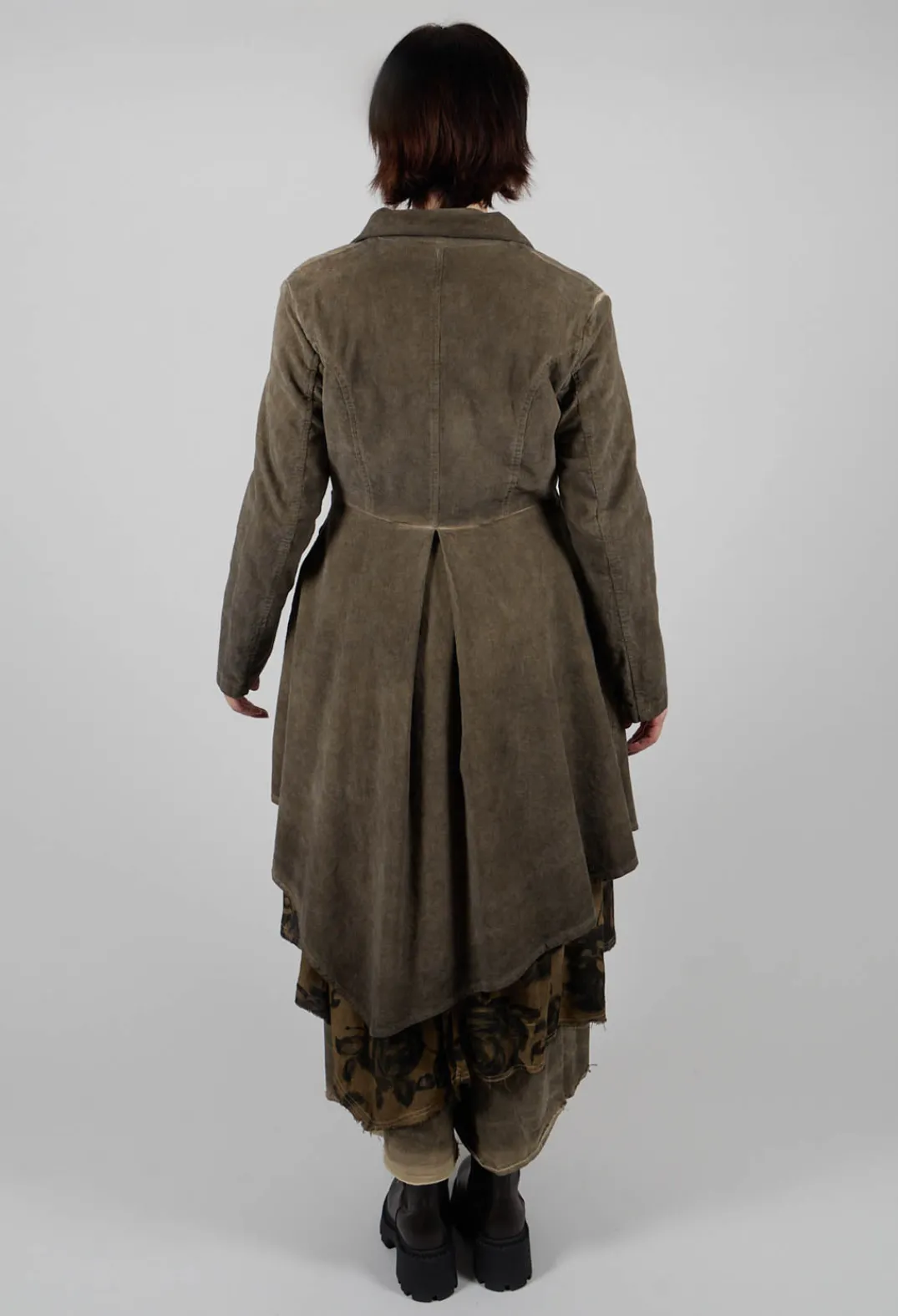Sanctamuerte Dresses^Fine Cord Dress Coat in Velluto Cannete and Raso di Viscosa Green Tuscany