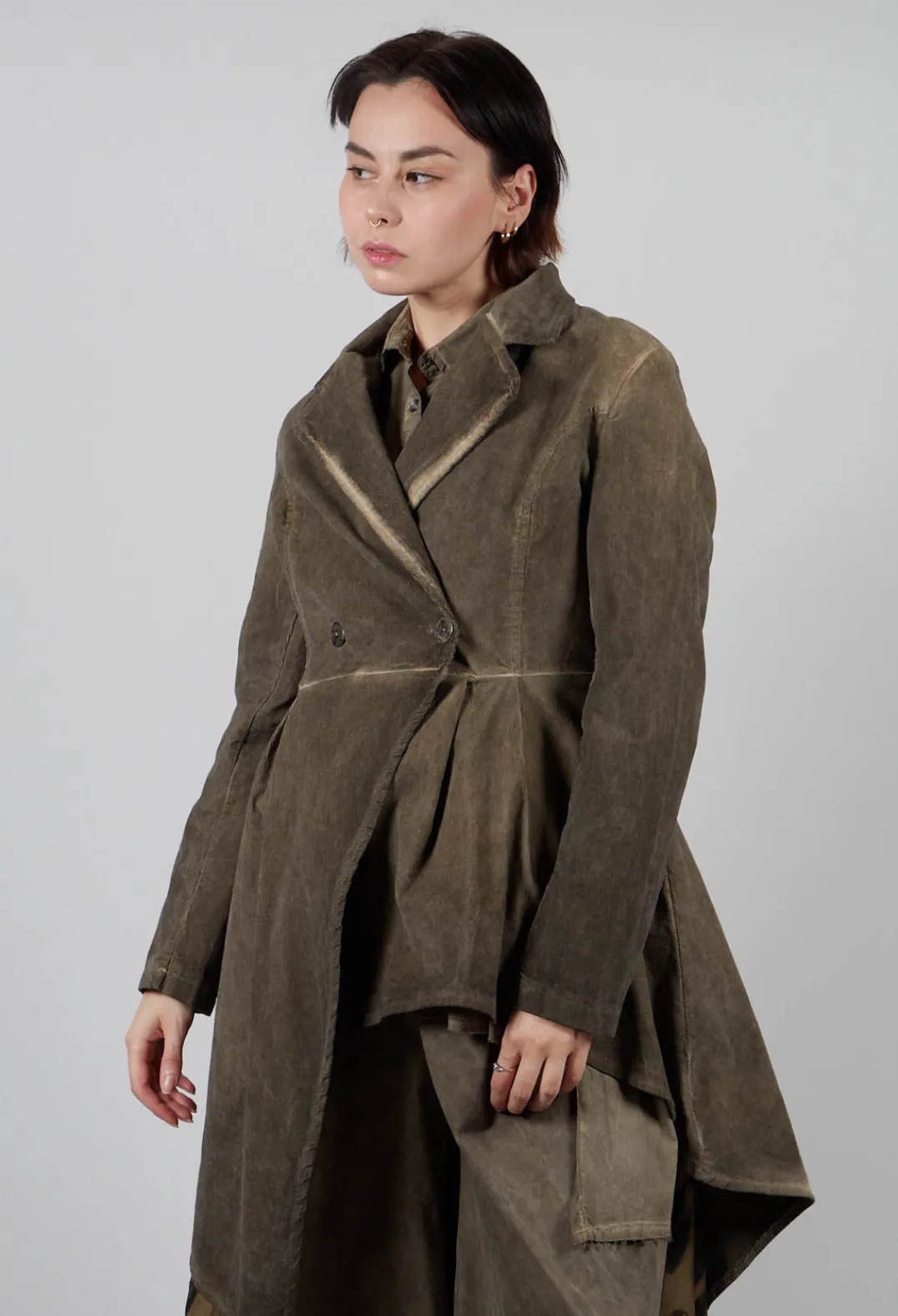 Sanctamuerte Dresses^Fine Cord Dress Coat in Velluto Cannete and Raso di Viscosa Green Tuscany
