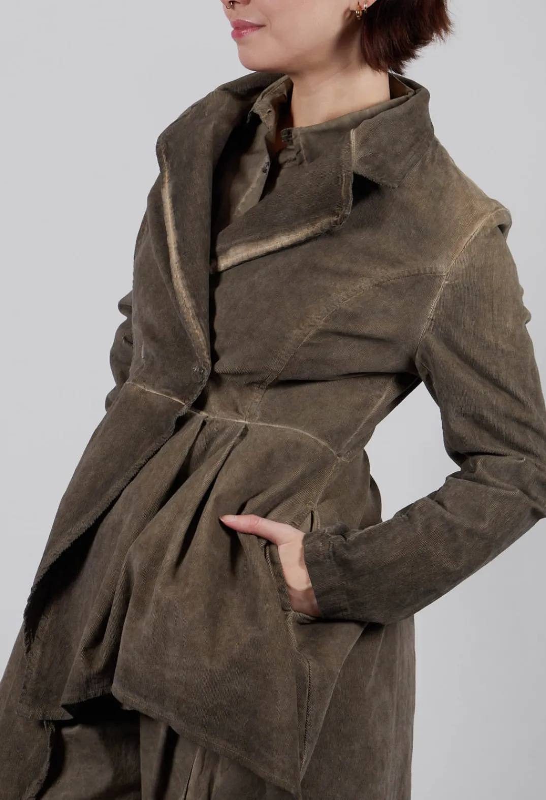 Sanctamuerte Dresses^Fine Cord Dress Coat in Velluto Cannete and Raso di Viscosa Green Tuscany