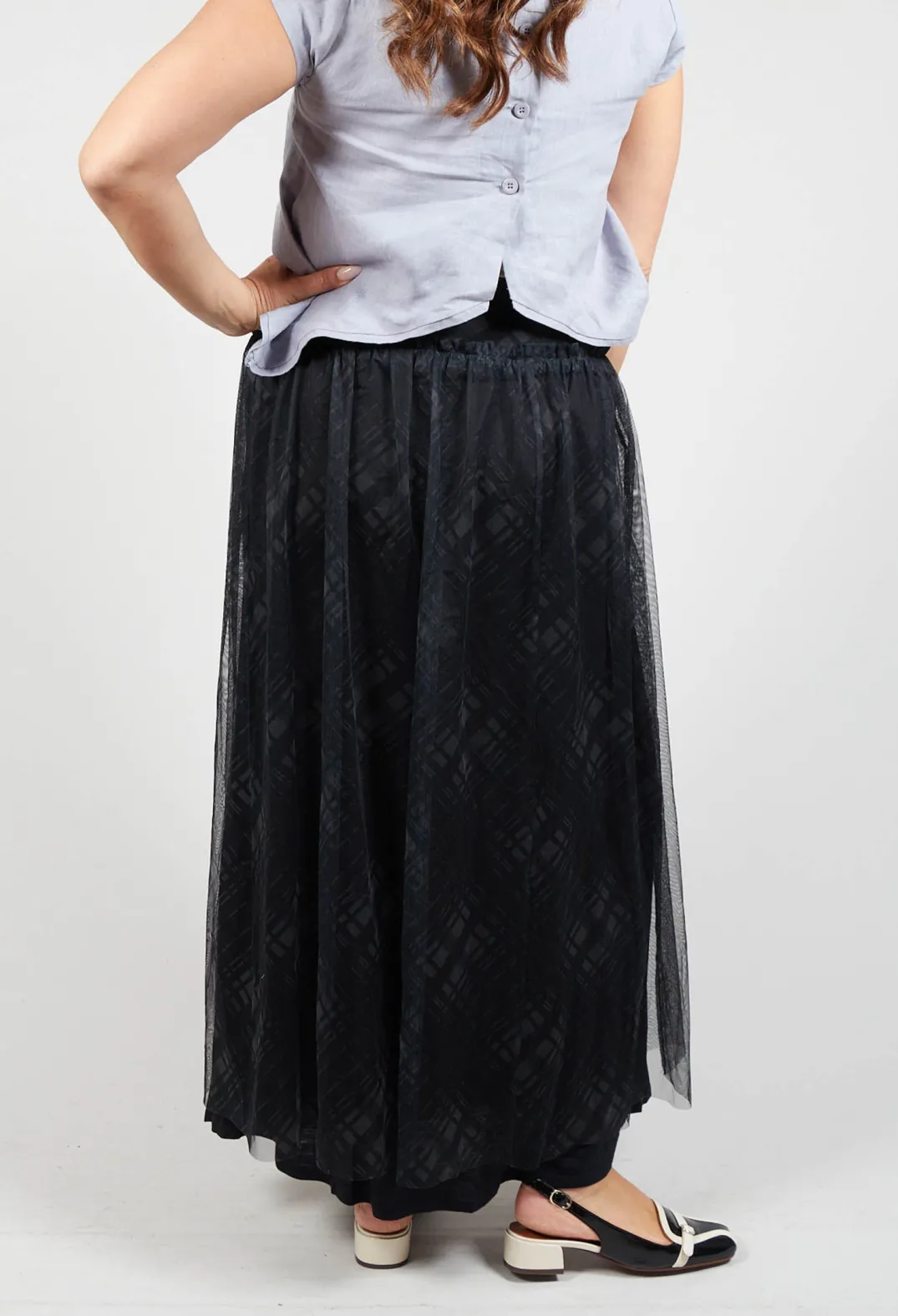 Lilith Skirts^Fine Jersey Skirt with Net Overlay in inox