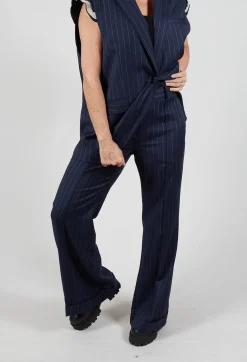 Mei Meij Trousers^Flared Leg Tailored Trousers in Gessato Blue Nights