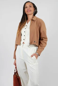 Beatrice B Jackets^Fleece Cropped Jacket in Camel