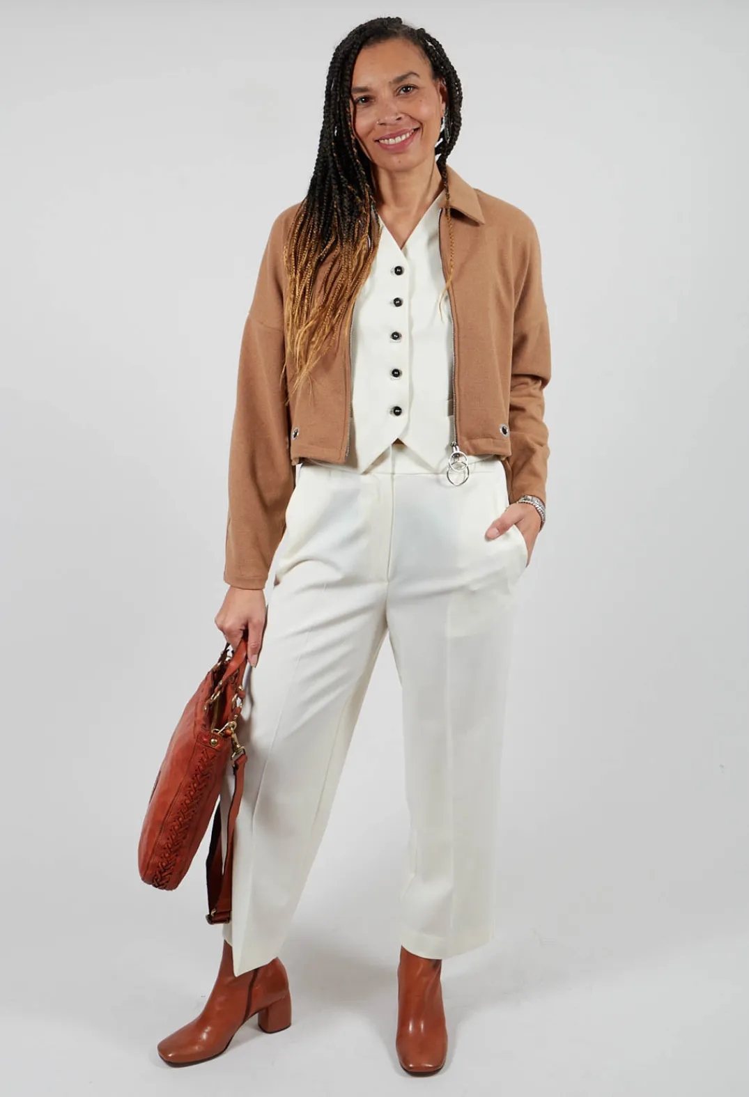 Beatrice B Jackets^Fleece Cropped Jacket in Camel