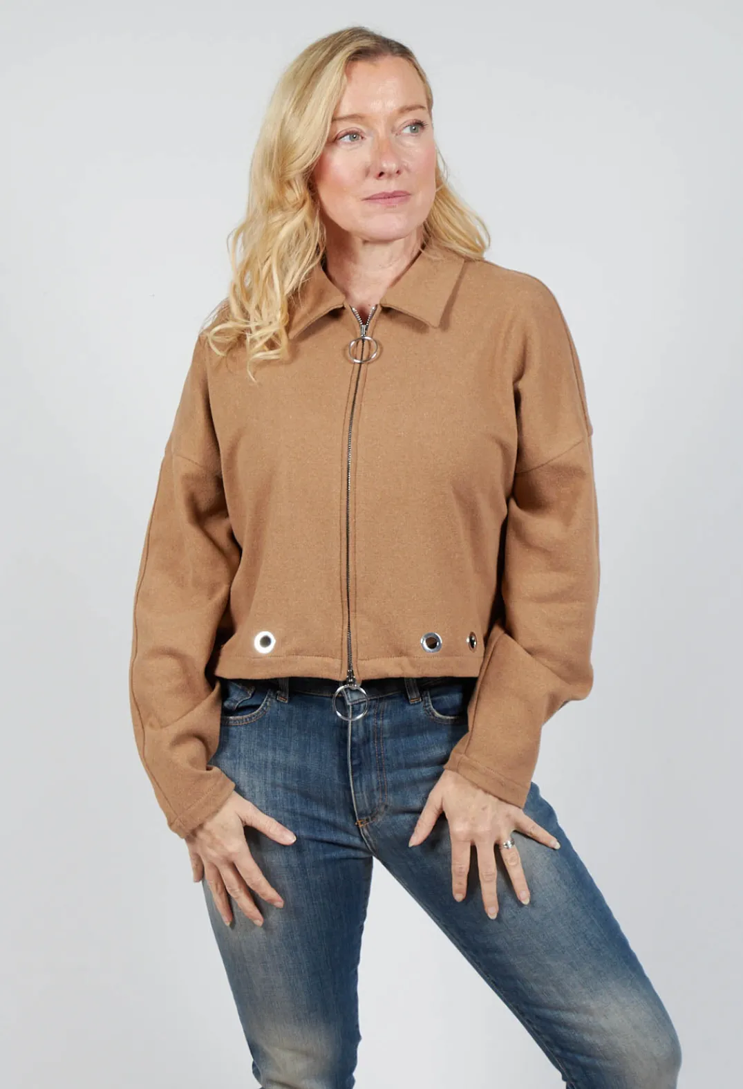 Beatrice B Jackets^Fleece Cropped Jacket in Camel