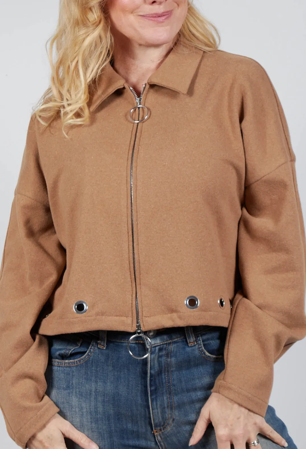 Beatrice B Jackets^Fleece Cropped Jacket in Camel
