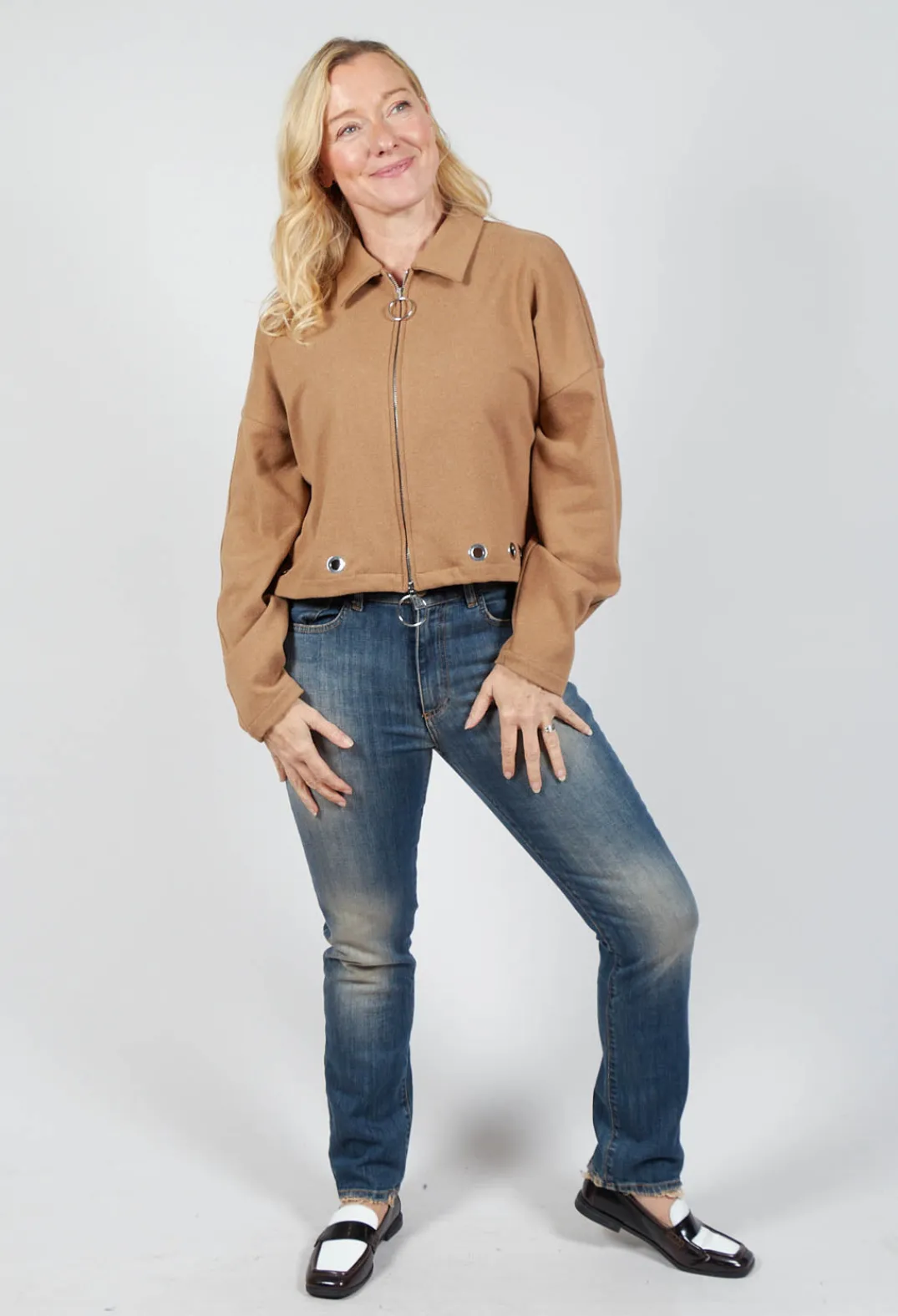 Beatrice B Jackets^Fleece Cropped Jacket in Camel