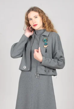 Beatrice B Jackets^Fleece Cropped Jacket in Grey Marl