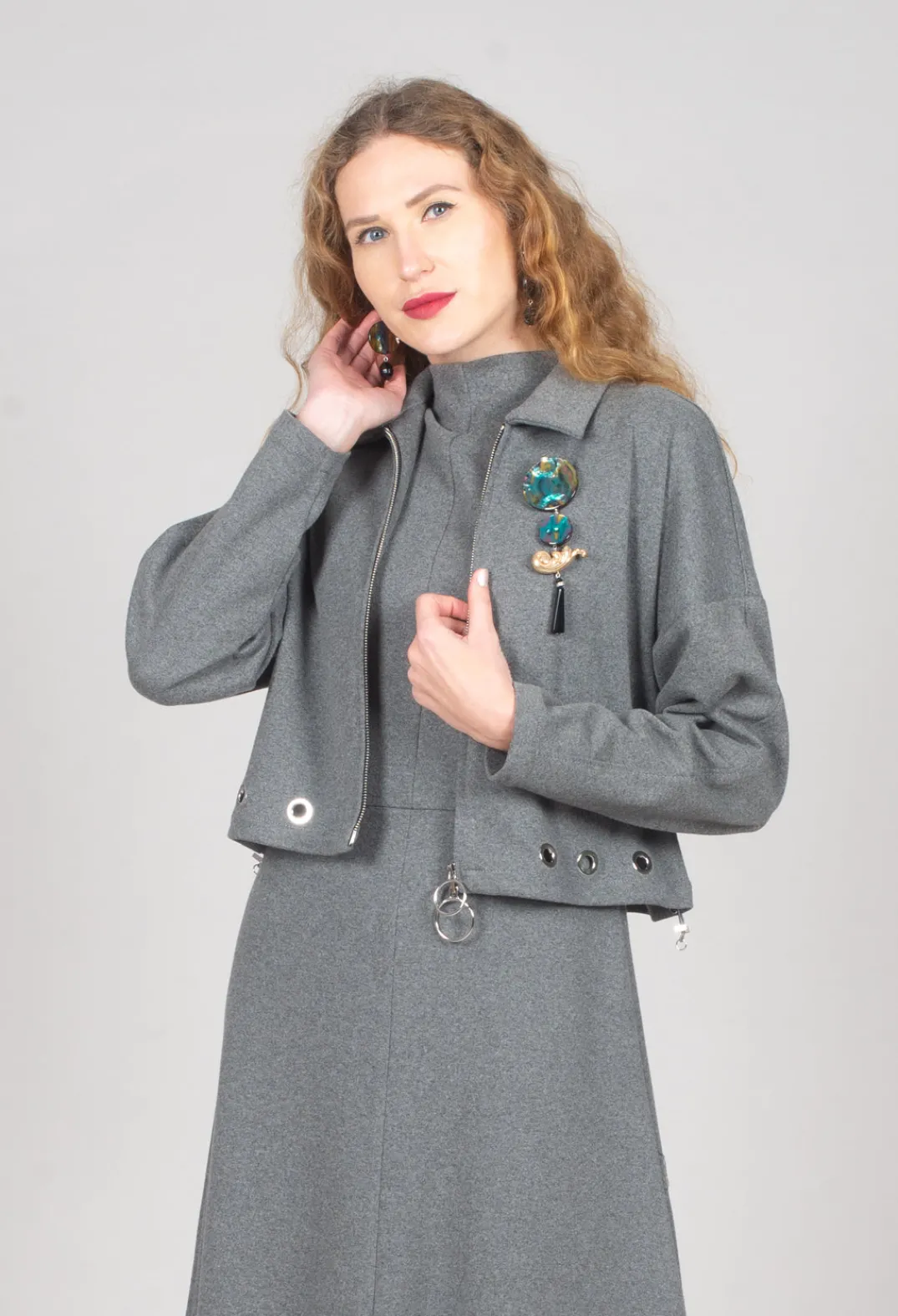 Beatrice B Jackets^Fleece Cropped Jacket in Grey Marl