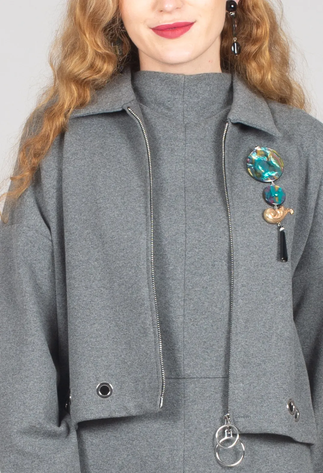 Beatrice B Jackets^Fleece Cropped Jacket in Grey Marl