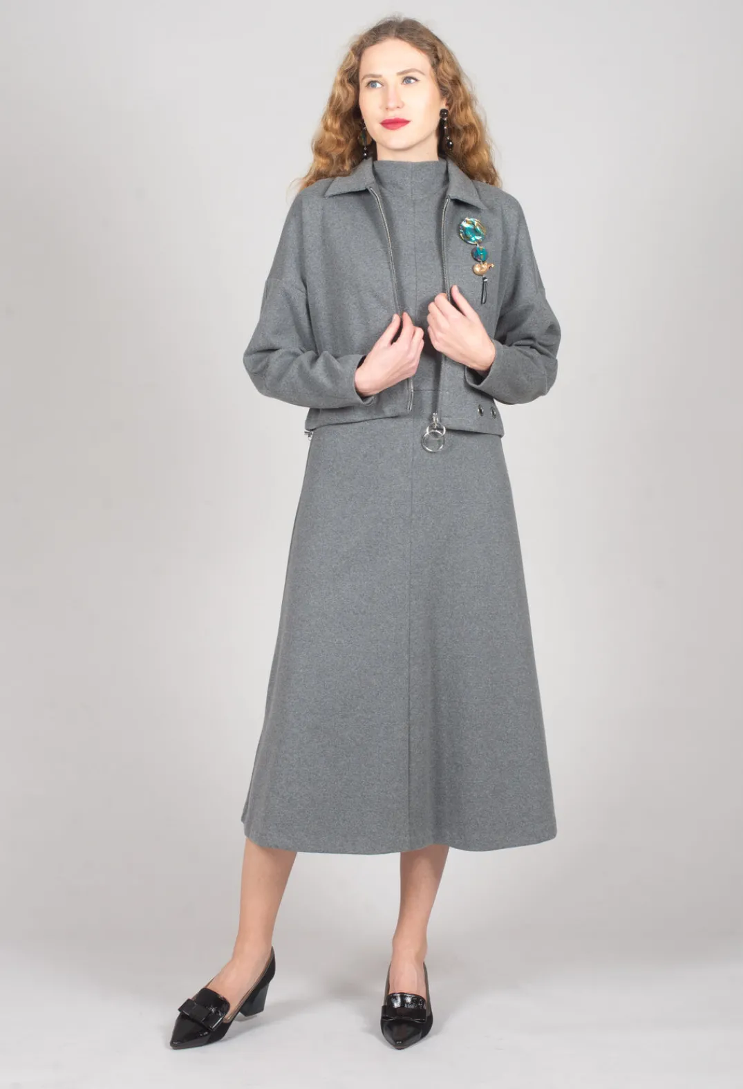 Beatrice B Jackets^Fleece Cropped Jacket in Grey Marl