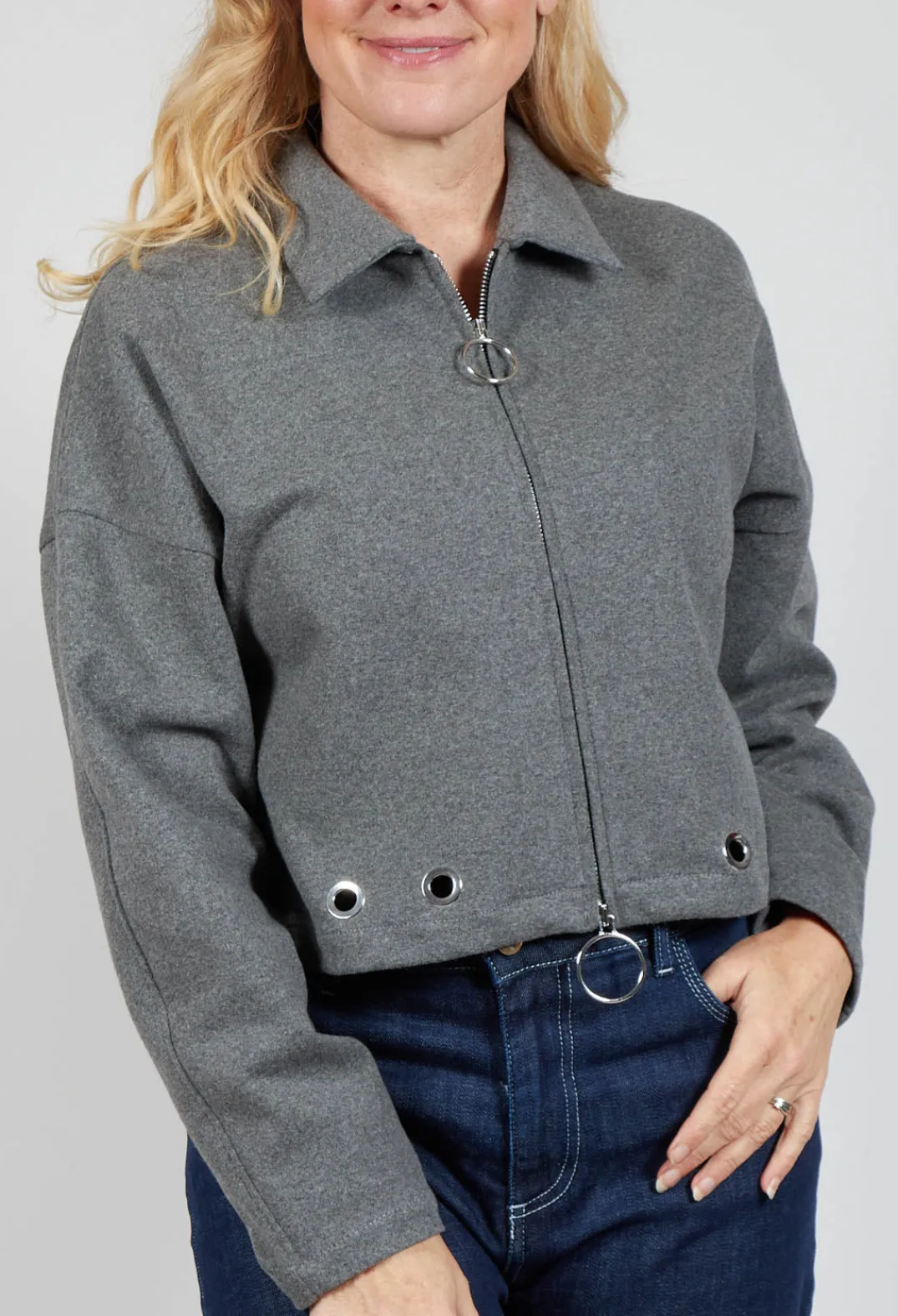 Beatrice B Jackets^Fleece Cropped Jacket in Grey Marl