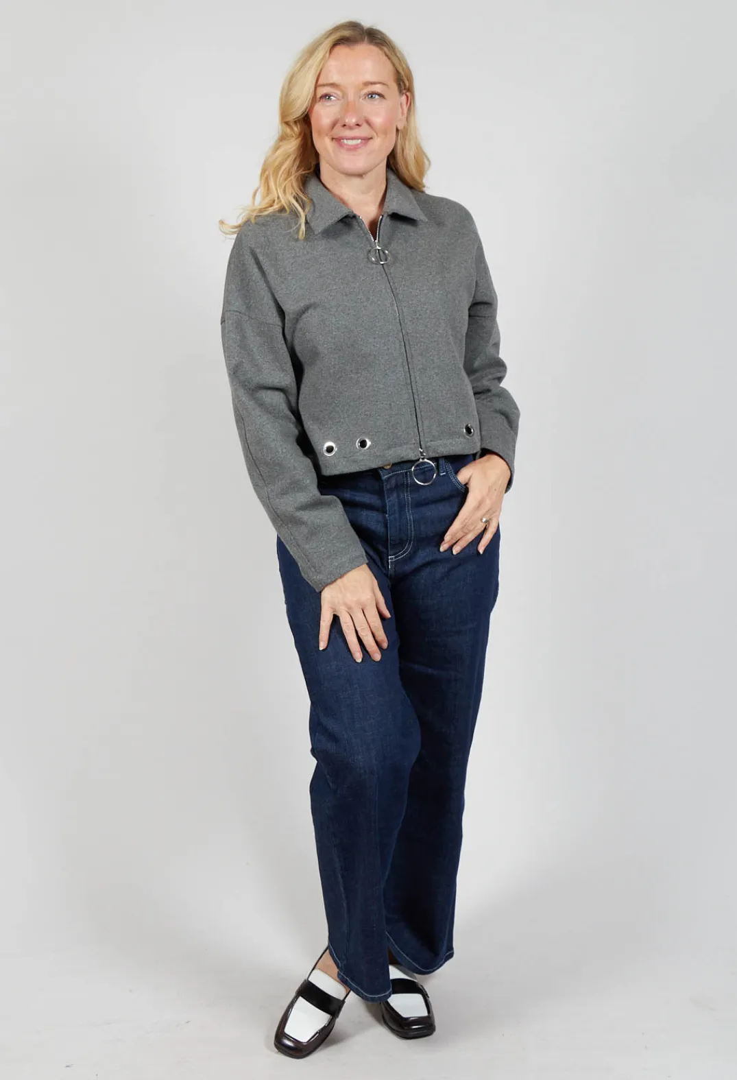 Beatrice B Jackets^Fleece Cropped Jacket in Grey Marl