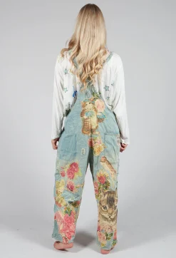 Magnolia Pearl Jumpsuits^Floral Applique Overalls in Washed Indigo