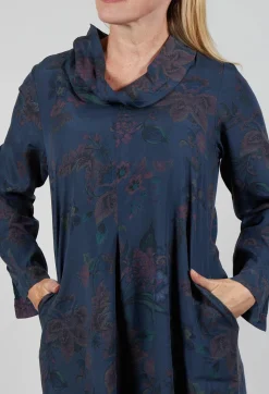 Blueberry Dresses^Floral Lyocell Cowl Neck Dress in Navy