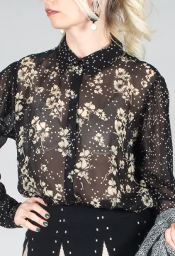 Rene Derhy Shirts & Blouses^Floral Print Sheer Blouse in Noir