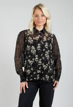Rene Derhy Shirts & Blouses^Floral Print Sheer Blouse in Noir