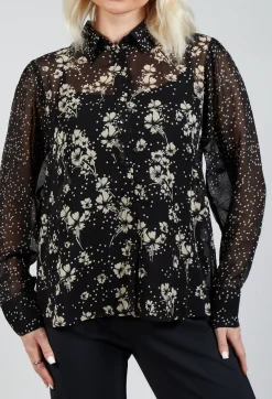 Rene Derhy Shirts & Blouses^Floral Print Sheer Blouse in Noir