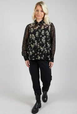 Rene Derhy Shirts & Blouses^Floral Print Sheer Blouse in Noir