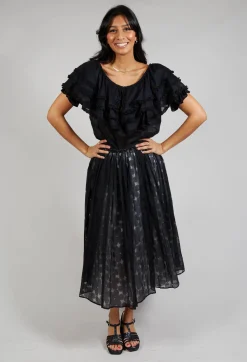 Mei Meij Skirts^Flower Print Midi Skirt in Black