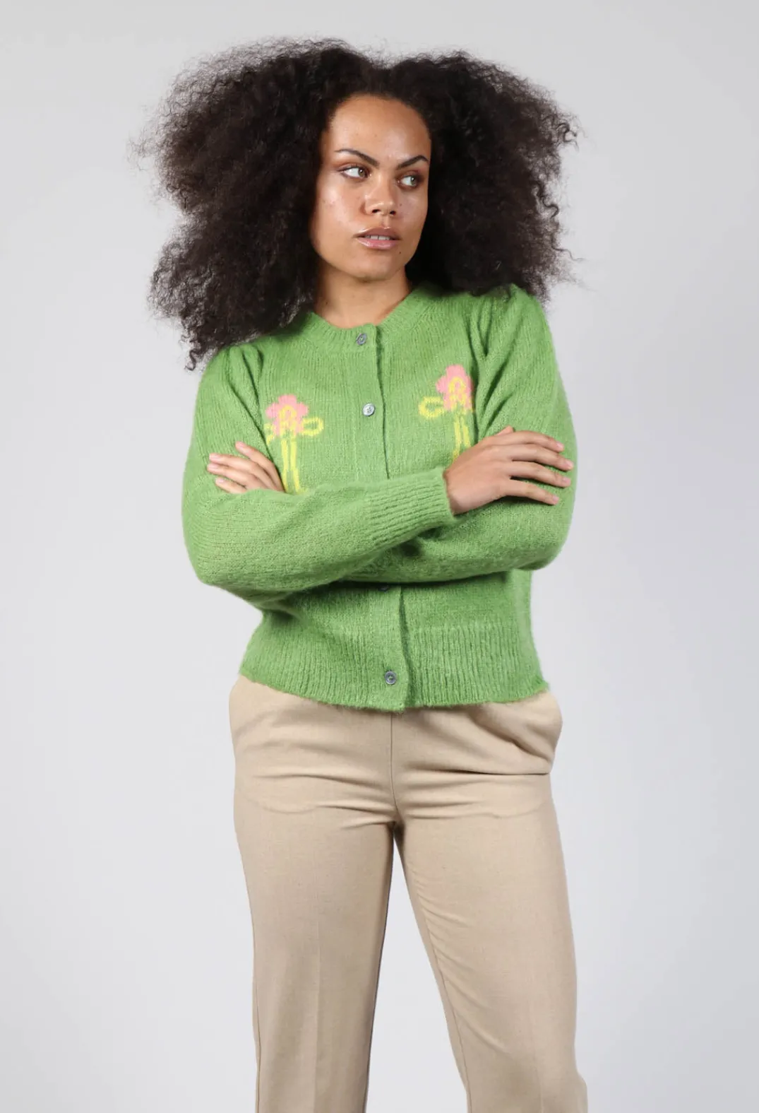 Beatrice B Knitwear|Cardigans^Fluffy Button Through Cardigan in Kiwi