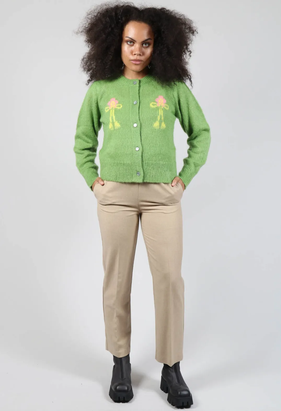 Beatrice B Knitwear|Cardigans^Fluffy Button Through Cardigan in Kiwi